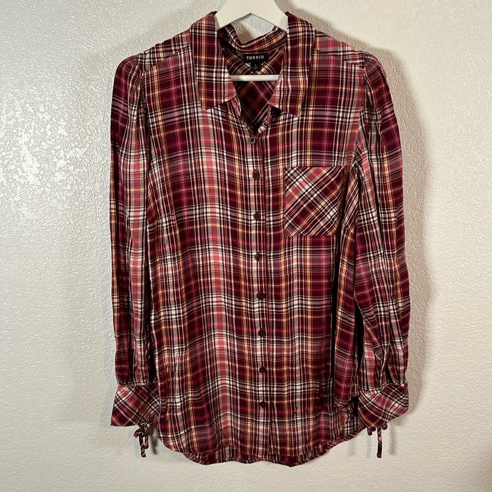 Torrid Red Plaid Button Down Shirt